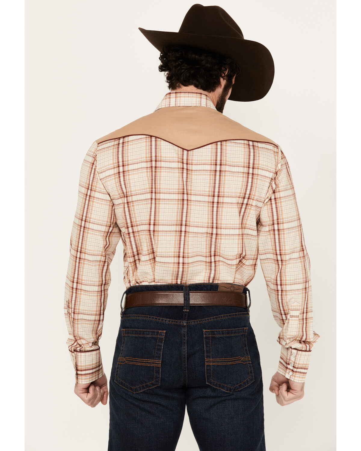 Image #4 - Roper Men's Plaid Print Embroidered Long Sleeve Pearl Snap Western Shirt, Tan, hi-res