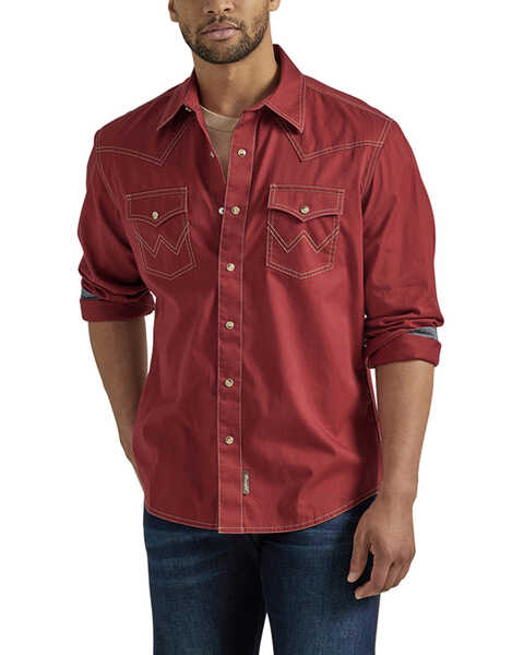 Wrangler Retro Men's Premium Solid Long Sleeve Snap Western Shirt - Tall , Dark Red, hi-res