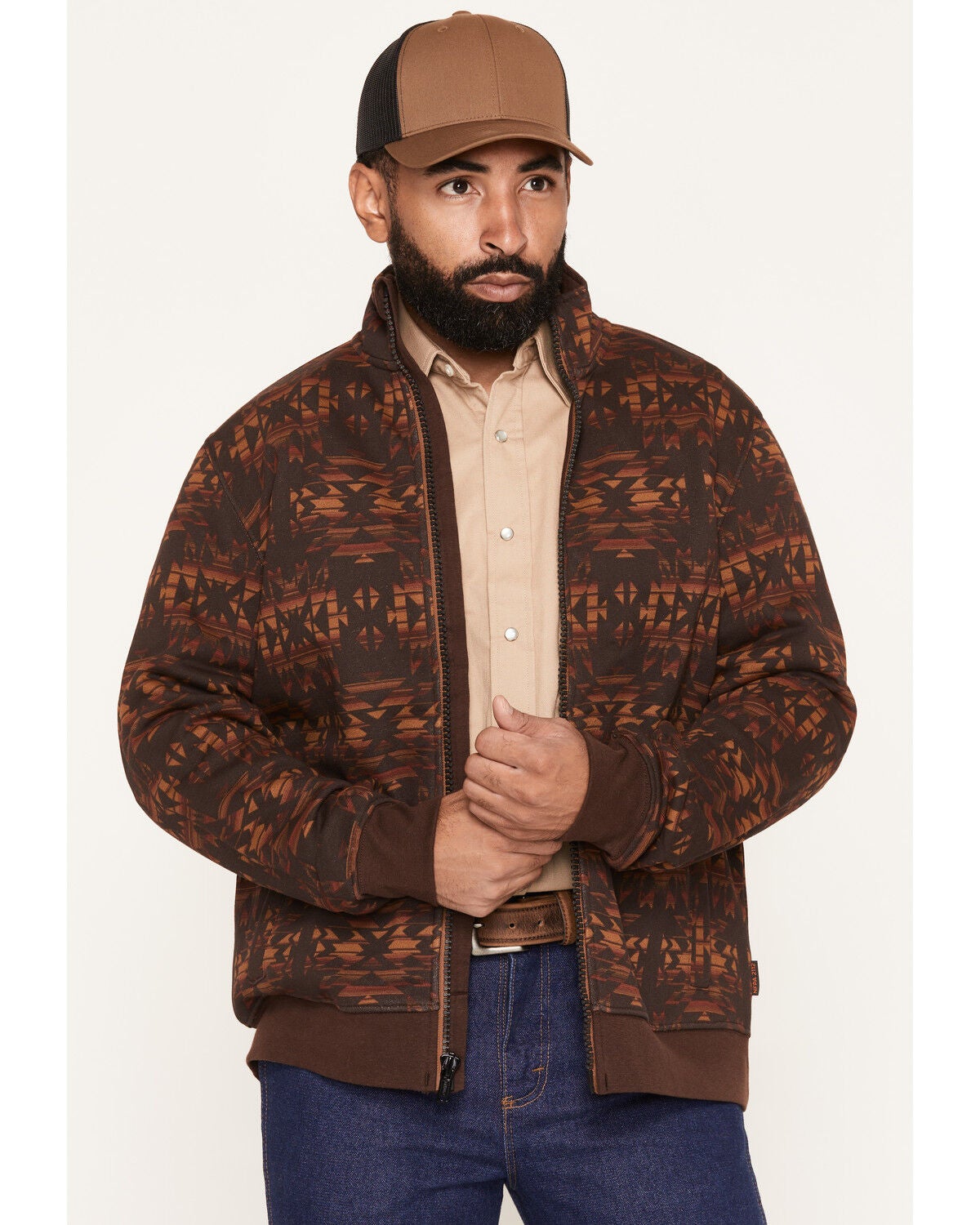 Cody James Men's FR Trumbull Southwestern Print Jacket, Dark Brown, hi-res