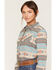 Image #2 - Shyanne Women's Farris Southwestern Print Long Sleeve Relaxed Flannel Shirt, Royal Blue, hi-res
