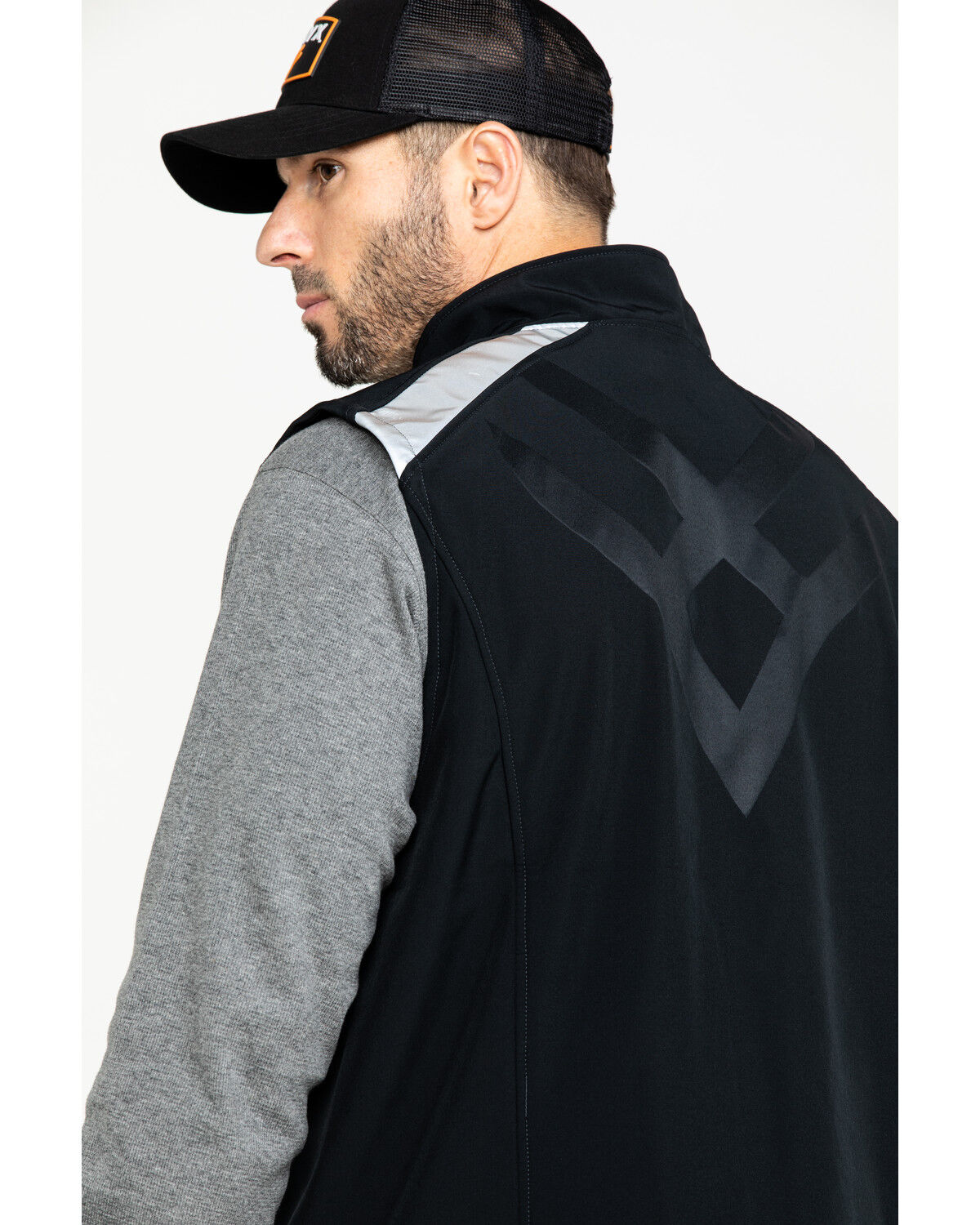 Image #5 - Hawx Men's Black Reflective Softshell Moto Work Vest - Tall, Black, hi-res