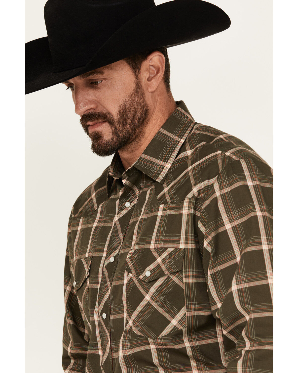 Image #2 - Roper Men's Plaid Print Long Sleeve Pearl Snap Western Shirt, Green, hi-res