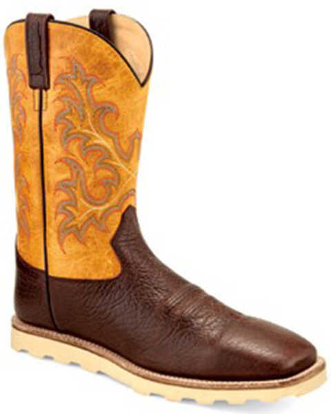Image #1 - Old West Men's Yellow Shaft Western Boots - Broad Square Toe, Brown, hi-res
