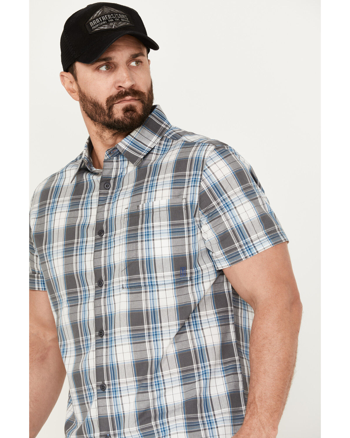 Image #2 - Brothers and Sons Men's Wagoner Plaid Print Short Sleeve Button-Down Western Shirt, White, hi-res