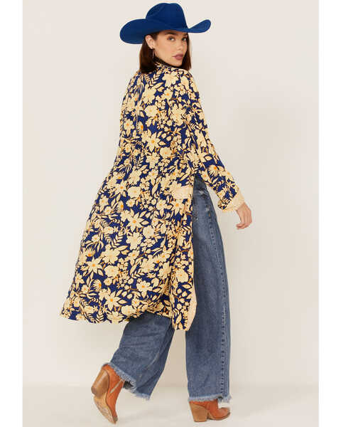 Image #4 - Free People Women's Wild Nights Floral Print Long Sleeve Kimono Duster, Blue, hi-res