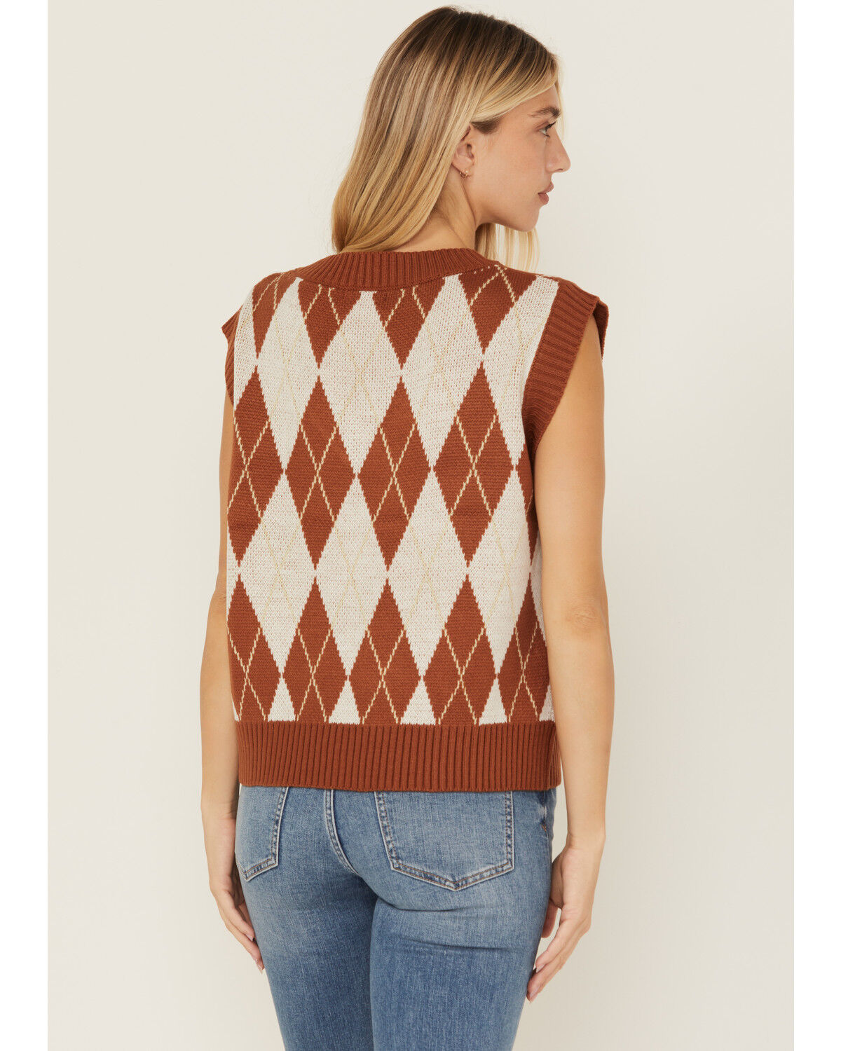 Image #4 - Sadie & Sage Women's Argyle Print Sweater Vest, Rust Copper, hi-res