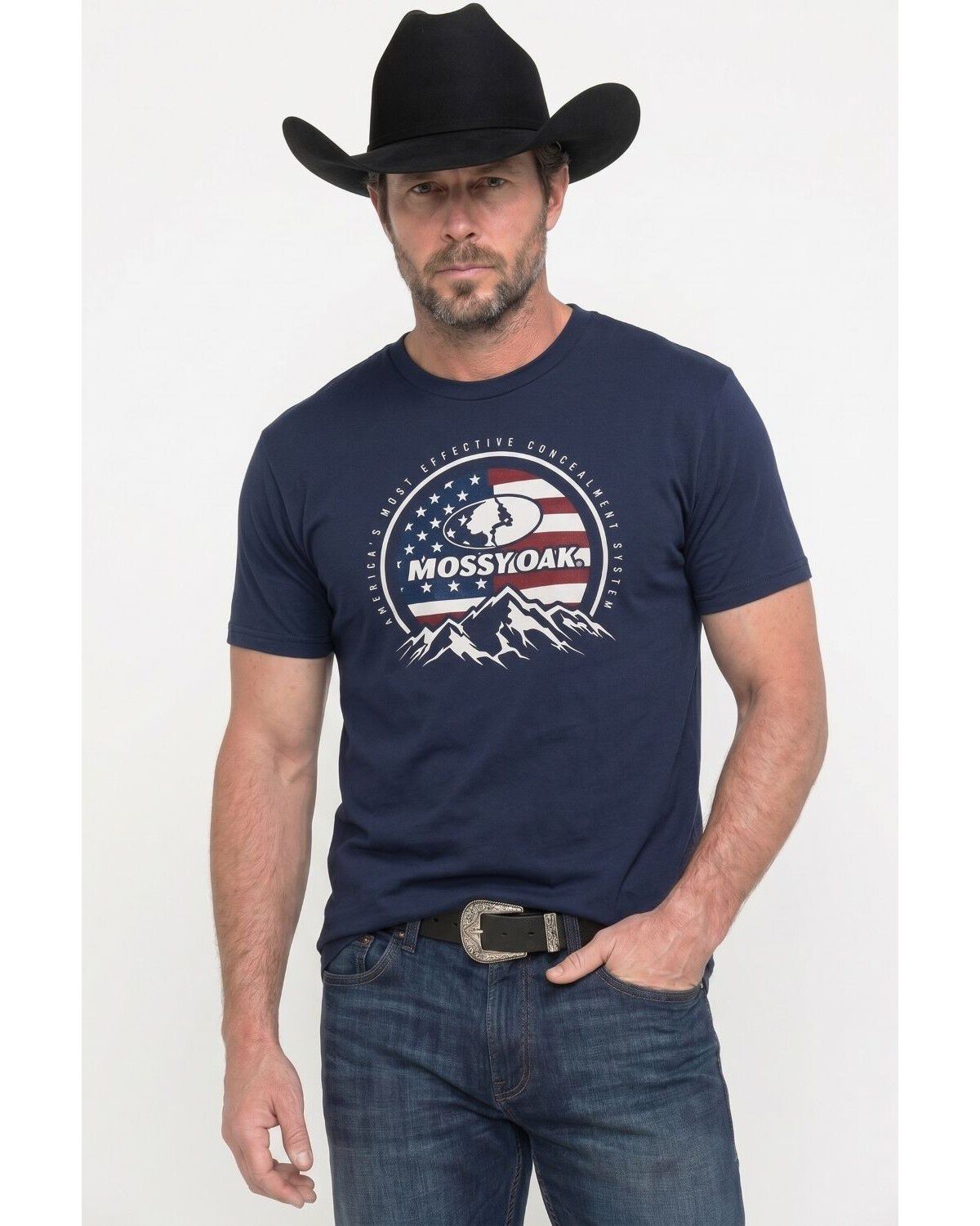Image #1 - Mossy Oak Men's Patriotic Logo Short Sleeve Graphic T-Shirt, Navy, hi-res