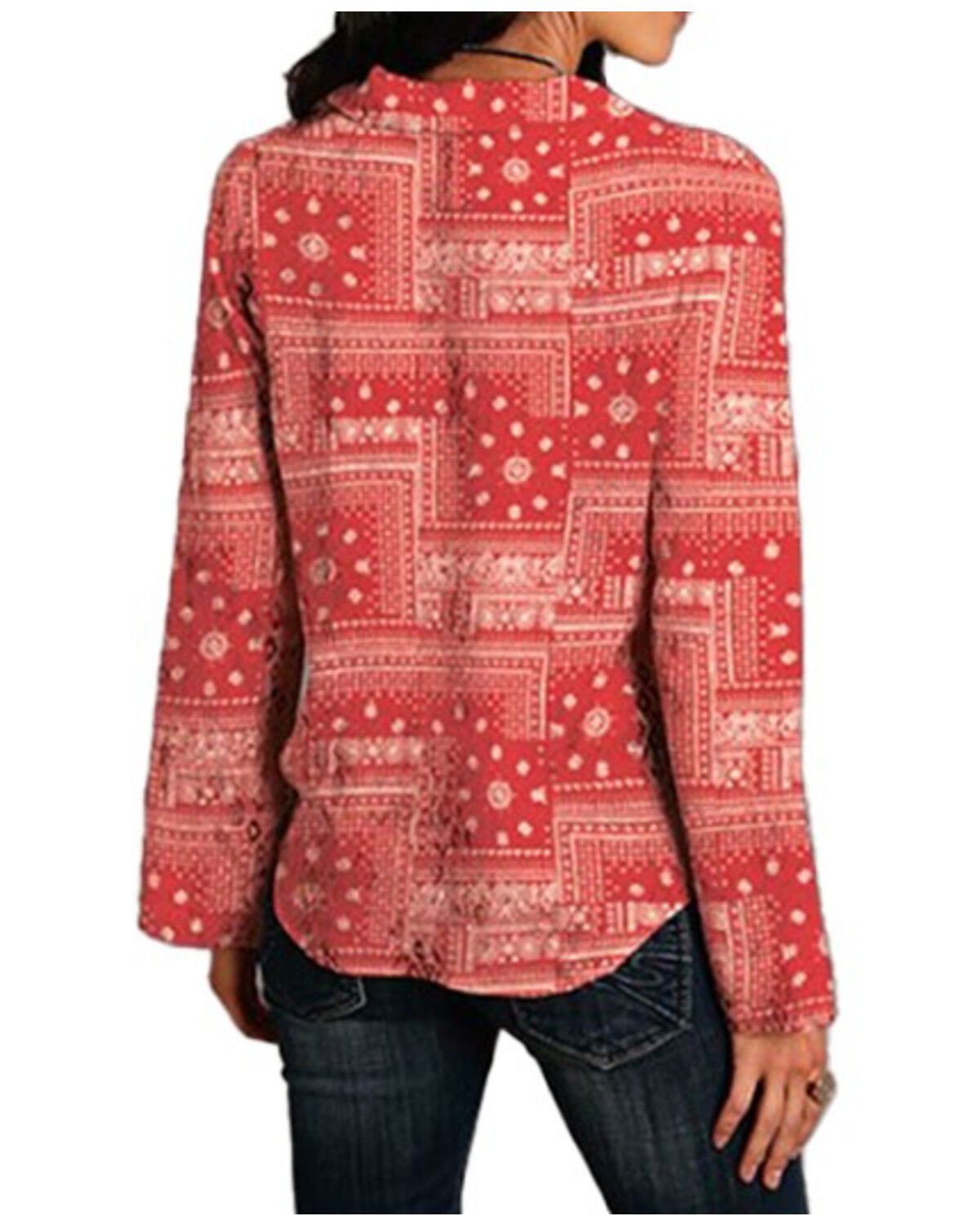 Image #2 - Stetson Women's Bandana Print Long Sleeve Blouse, Red, hi-res