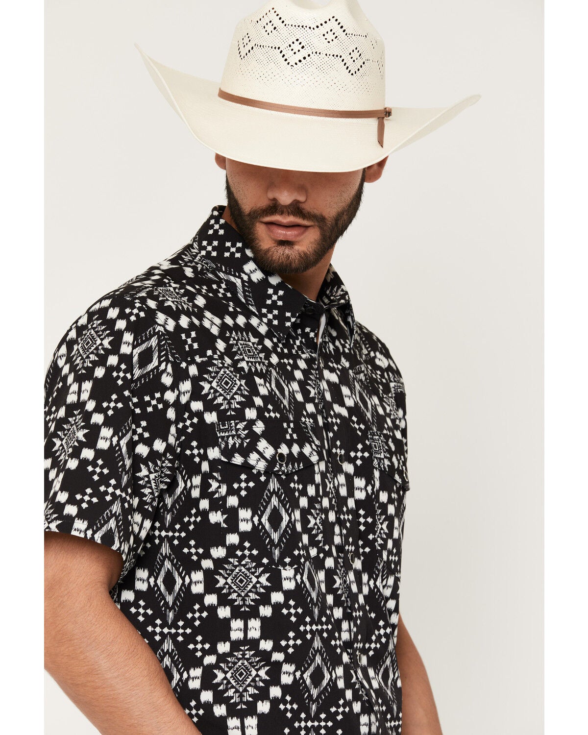 Image #2 - RANK 45&reg; Men's Zig Man Southwestern Print Rodeo Tech 2.0 Short Sleeve Snap Stretch Western Shirt, Black, hi-res
