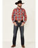 Roper Men's Warm Red Large Plaid Long Sleeve Pearl Snap Western Shirt , Red, hi-res