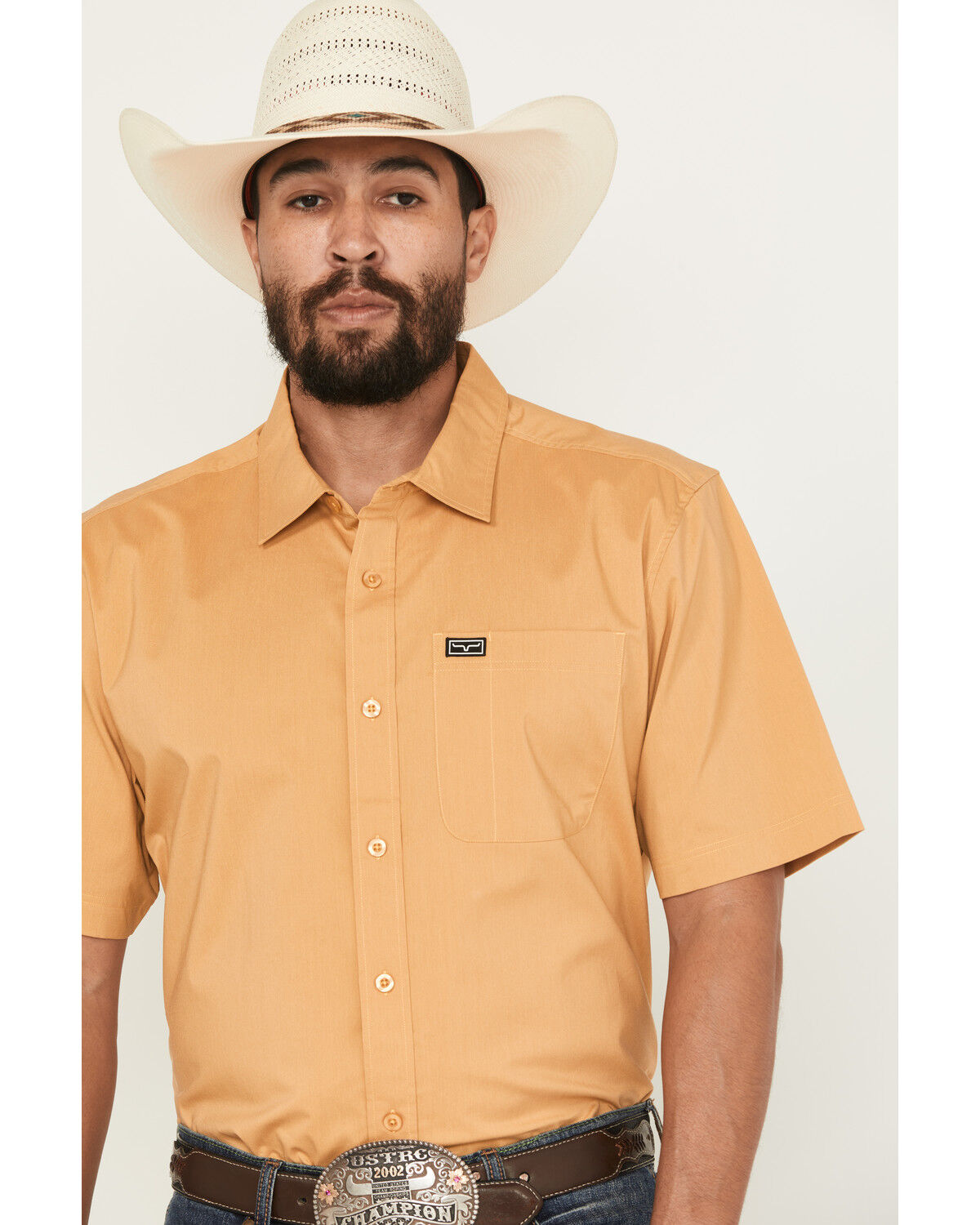 Image #2 - Kimes Ranch Men's Linville Solid Short Sleeve Button-Down Western Shirt, Gold, hi-res