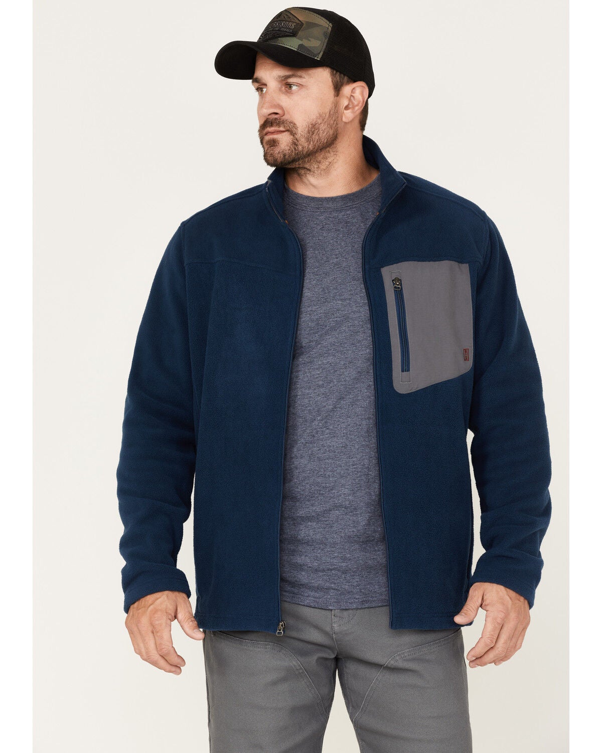 Brothers and Sons Men's Polar Fleece Zip Jacket, Blue, hi-res