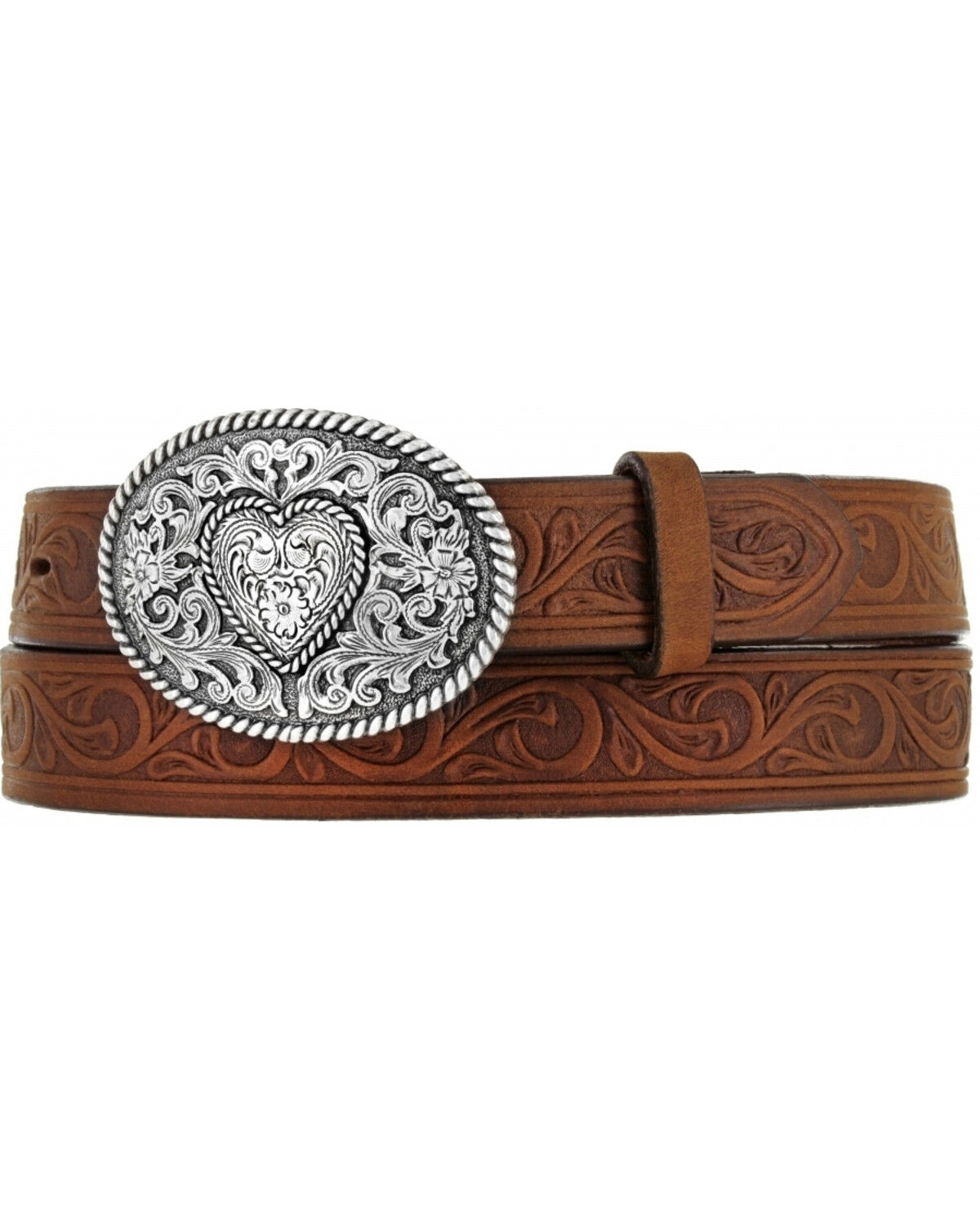 Image #1 - Justin Girls' Trophy Heart Belt and Buckle, Aged Bark, hi-res