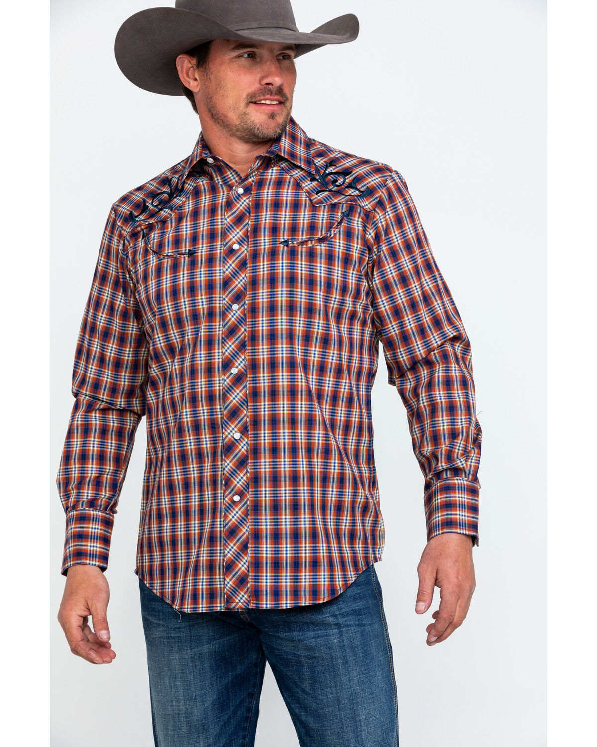 Image #5 - Roper Men's Fancy Small Plaid Embroidered Long Sleeve Western Shirt, , hi-res