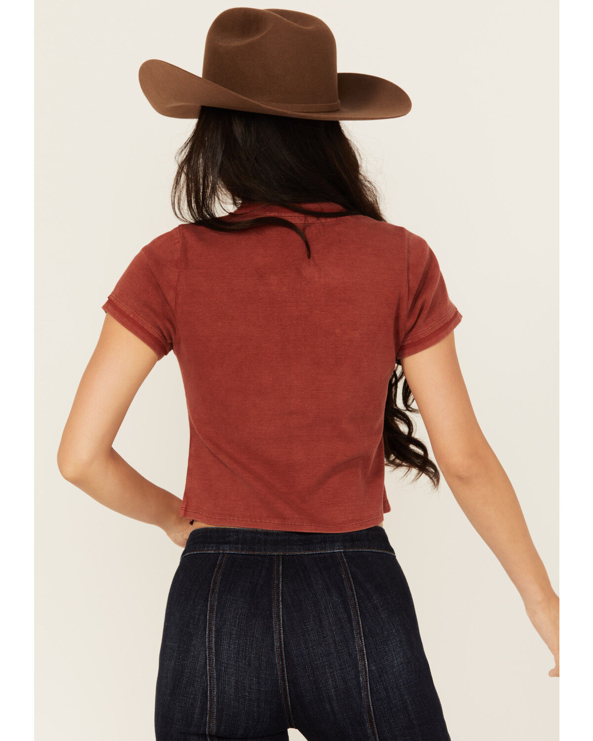 Image #4 - Idyllwind Women's Solid Short Sleeve Button-Down Cropped Tee, Red, hi-res