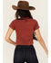 Image #4 - Idyllwind Women's Solid Short Sleeve Button-Down Cropped Tee, Red, hi-res