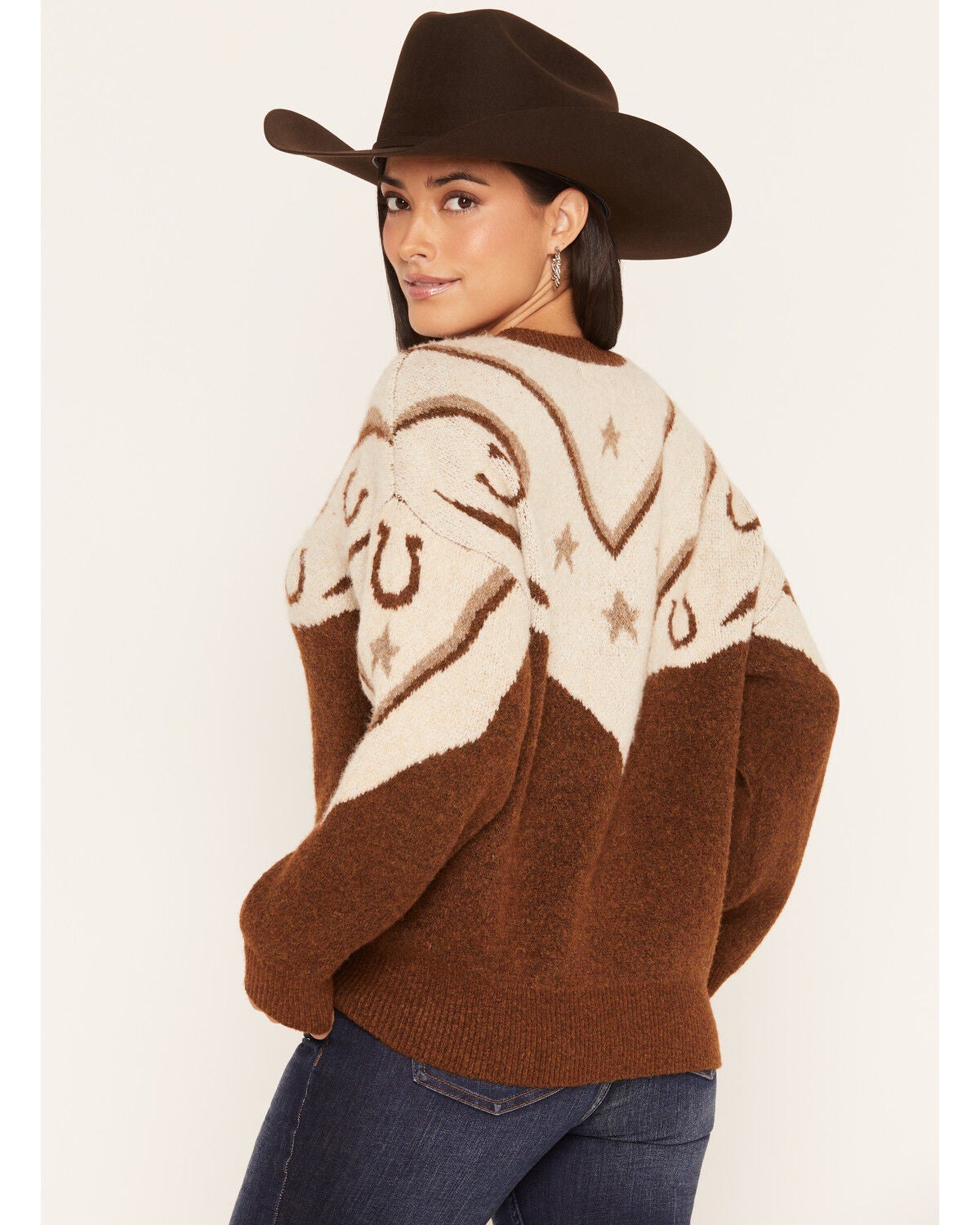 Image #4 - Panhandle Slim Women's Conversational Yoke Sweater, Brown, hi-res
