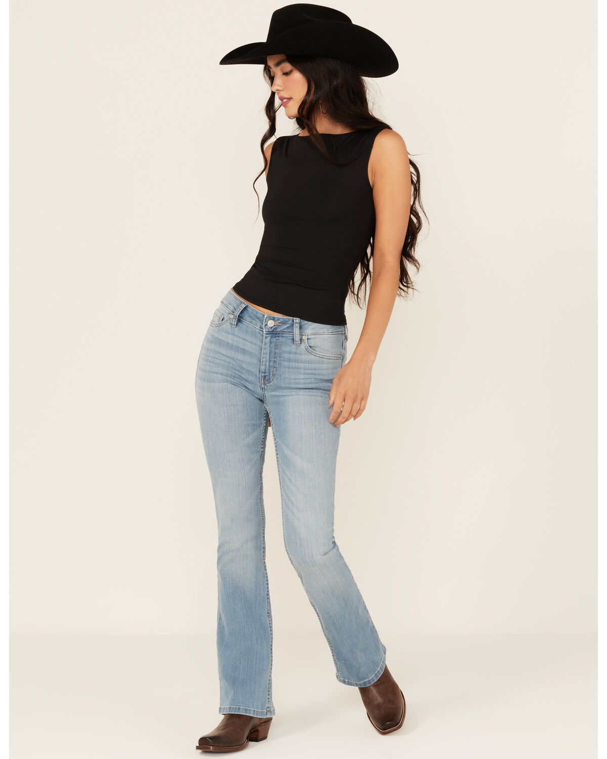 Image #1 - Shyanne Women's Aria Medium Rise Bootcut Super Stretch Denim Jeans, Light Wash, hi-res