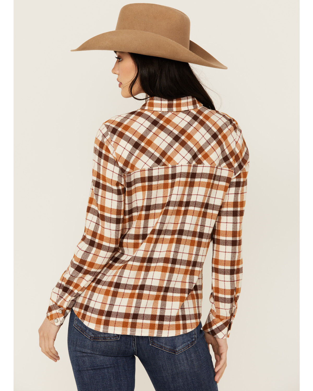 Image #5 - Idyllwind Women's Binkley Plaid Print Long Sleeve Pearl Snap Western Shirt, Lt Brown, hi-res