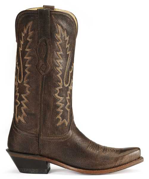 Image #2 - Old West Women's Distressed Leather Western Boots  - Snip Toe, Dark Brown, hi-res