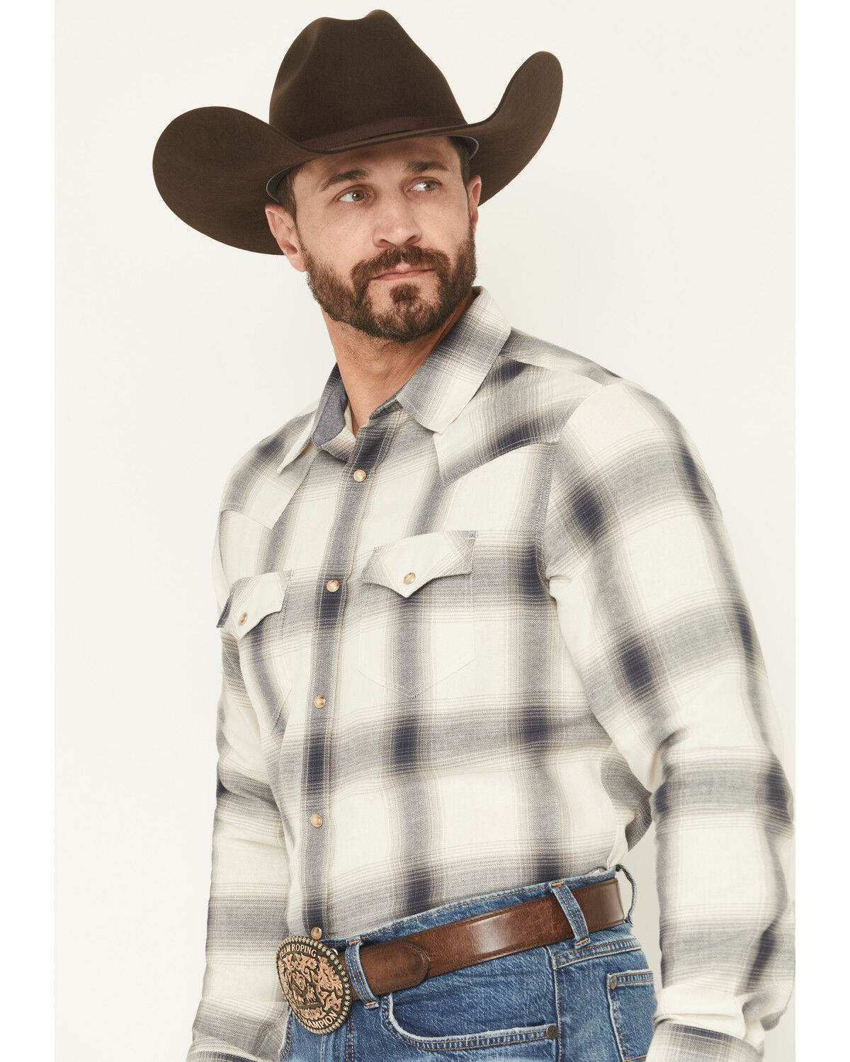 Image #2 - Cody James Men's Ruddiman Plaid Print Long Sleeve Snap Western Shirt, Cream, hi-res