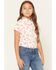 Image #1 - Wrangler Girls' Floral Print Short Sleeve Snap Western Shirt, White, hi-res