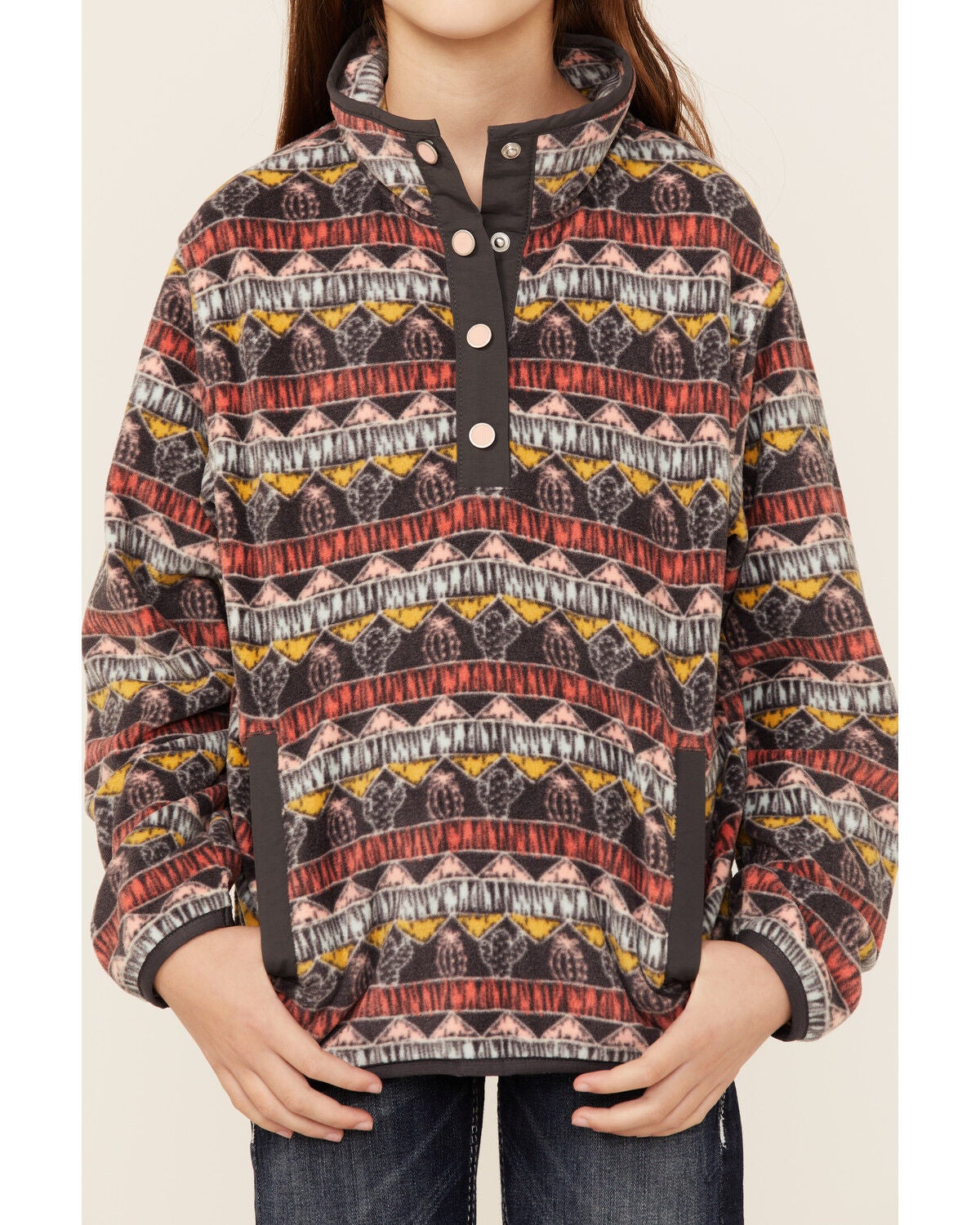 Image #2 - Cruel Girl Girls' Cactus Print Multicolored Long Sleeve Pullover, , hi-res