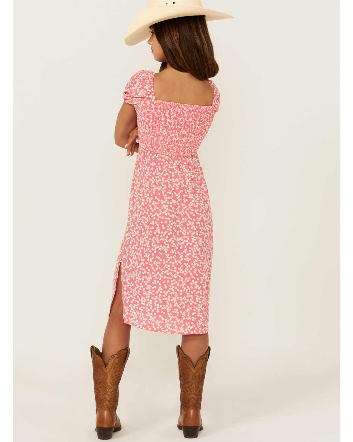 Image #4 - Trixxi Girls' Smocked Puff Sleeve Midi Dress, Pink, hi-res