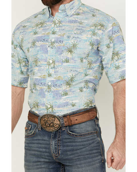Image #3 - Ariat Men's Edwin Palm Tree Island Print Short Sleeve Button-Down Western Shirt , Blue, hi-res