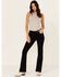 Image #3 - Miss Me Women's Mid Rise Cross Pocket Bootcut Stretch Denim Jeans, Black, hi-res