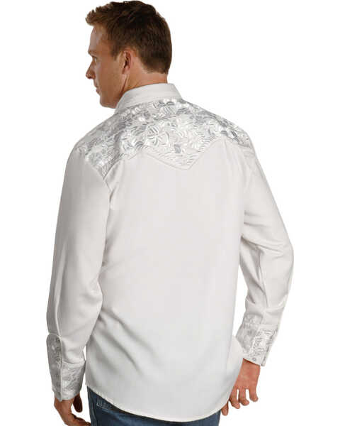 Image #3 - Scully Men's Embroidered Gunfighter Long Sleeve Pearl Snap Western Shirt, White, hi-res