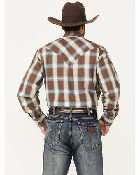 Image #4 - Stetson Men's Plaid Print Long Sleeve Pearl Snap Western Shirt, Brown, hi-res