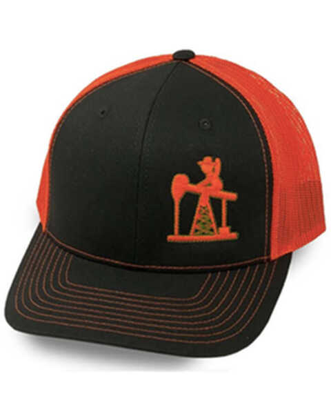 Oil Field Hats Men's Charcoal & Orange Bean Stitch Fade Trucker Cap, Charcoal, hi-res