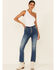 VIGOSS Women's High Rise Button Front Gwen Cropped Flare Jeans , Blue, hi-res
