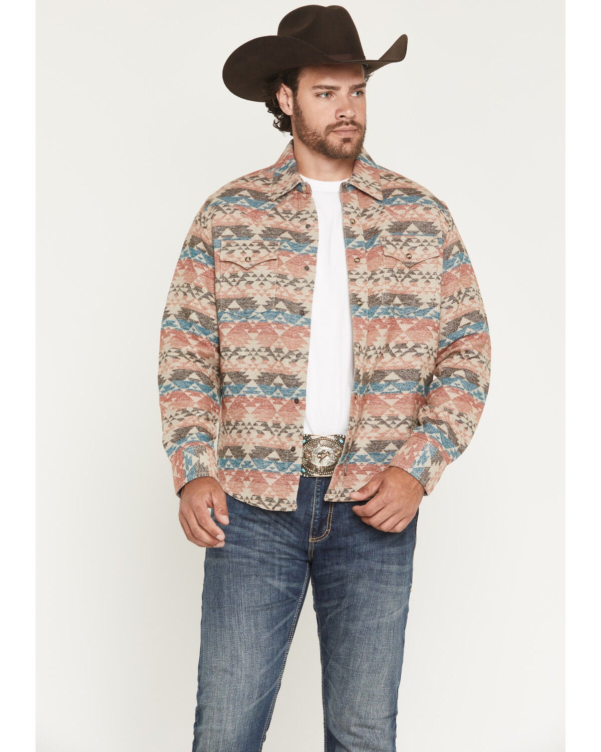 Wrangler Retro Men's Southwestern Print Long Sleeve Snap Shirt Jacket, Multi, hi-res
