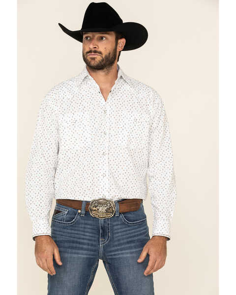 Image #1 - Rough Stock By Panhandle Men's Picacho Southwest Geo Print Long Sleeve Western Shirt , White, hi-res