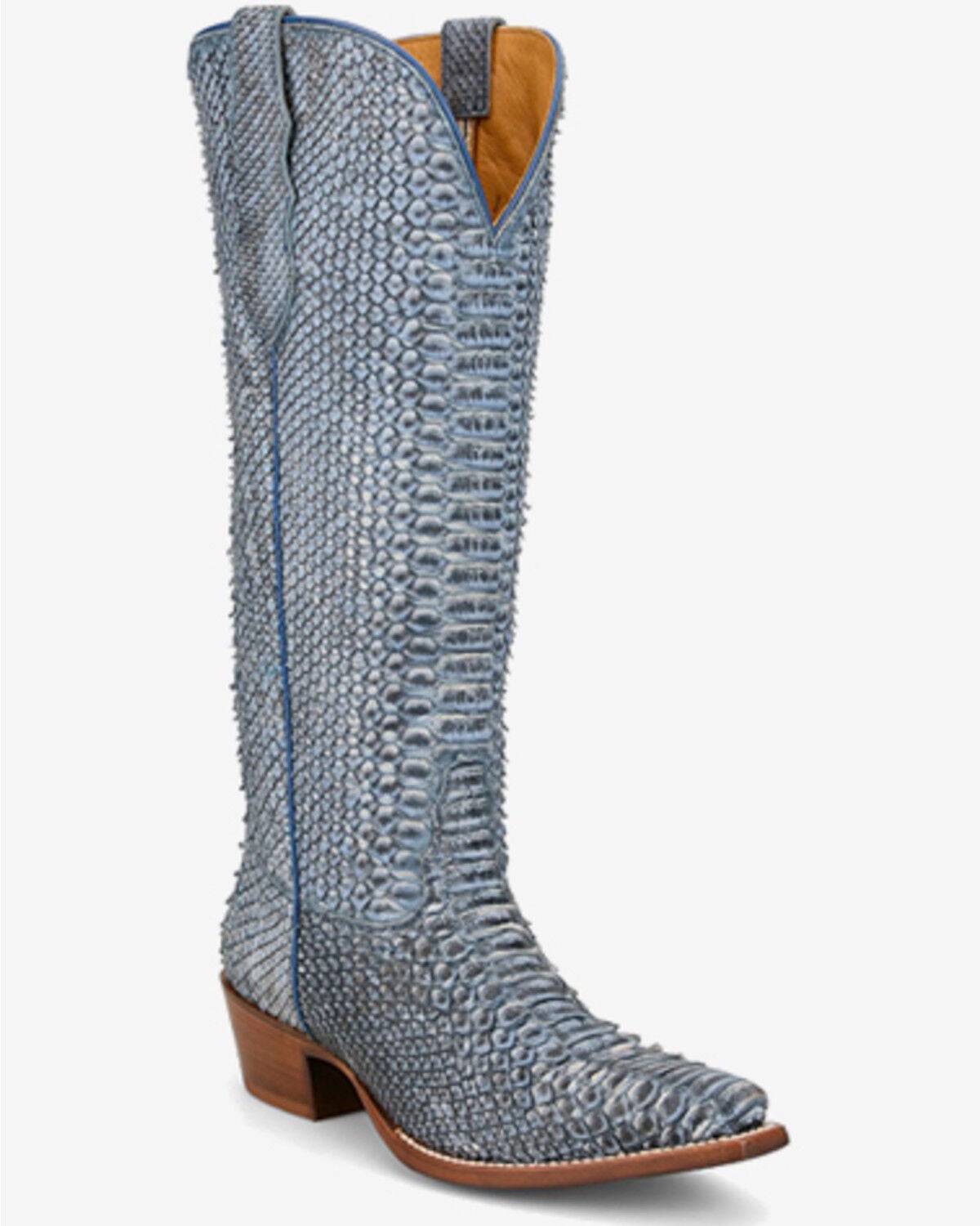 Tony Lama Women's Sadie Exotic Python Tall Western Boots - Snip Toe, Blue, hi-res