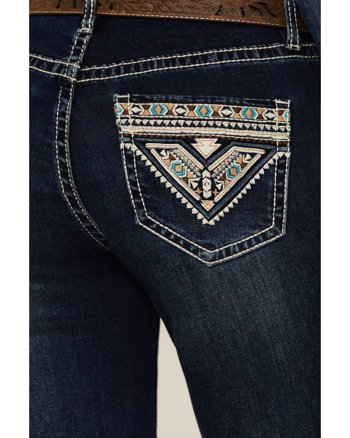 Image #2 - Rock & Roll Denim Women's Dark Wash Mid Rise Embroidered Bootcut Stretch Denim Jeans, Dark Wash, hi-res
