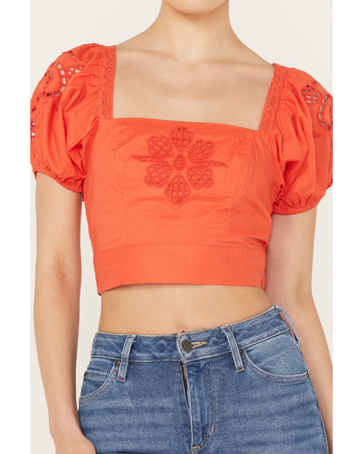 Image #3 - Band of the Free Women's Tie Back Short Sleeve Entrada Top, Orange, hi-res