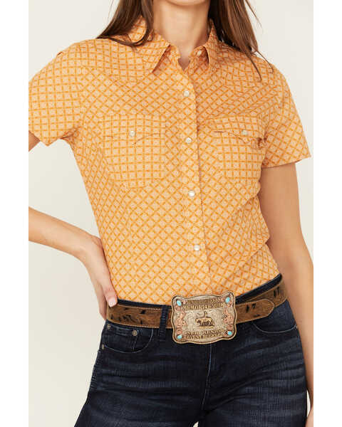 Image #3 - Wrangler Retro Women's Geo Print Short Sleeve Western Shirt , Rust Copper, hi-res