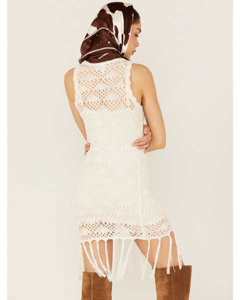 Spanish Moss Chanel Fringed Open Crochet Dress