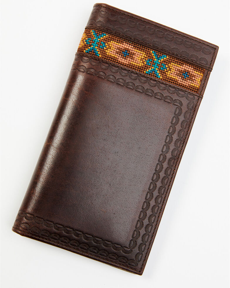 Cody James Men's Southwestern Cross Stitch Rodeo Checkbook Wallet, Brown, hi-res