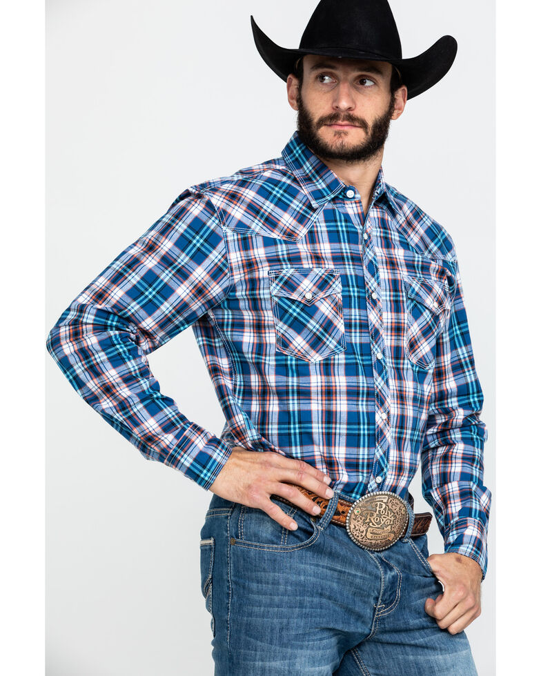Wrangler 20x Men S Advanced Comfort Navy Med Plaid Long Sleeve