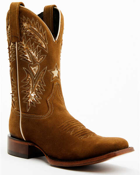 Caborca Silver Women's Maisie Star And Hearts Inlay Western Boots - Broad Square Toe, Tan, hi-res