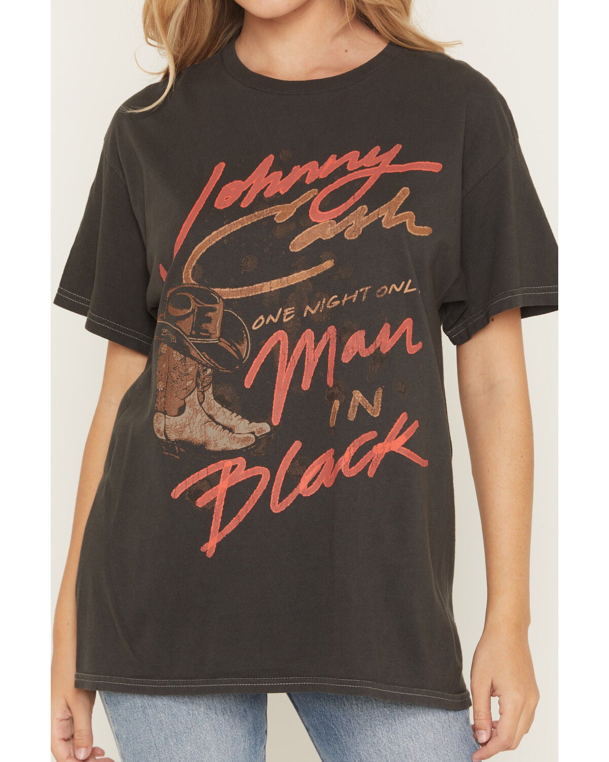 Image #3 - Merch Traffic Women's Johnny Cash Man In Black Short Sleeve Graphic Tee, Black, hi-res