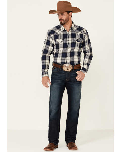 Image #2 - Cody James Men's Sawmill Buffalo Check Plaid Print Long Sleeve Snap Western Flannel Shirt - Big & Tall, Navy, hi-res