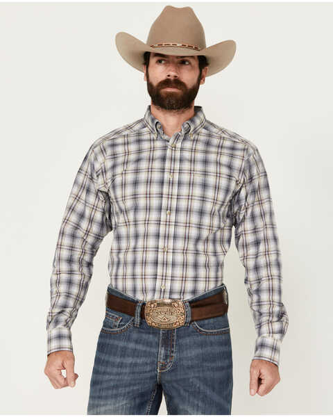 Ariat Men's Pro Series Dash Plaid Print Long Sleeve Button-Down Western Shirt - Big , Navy, hi-res