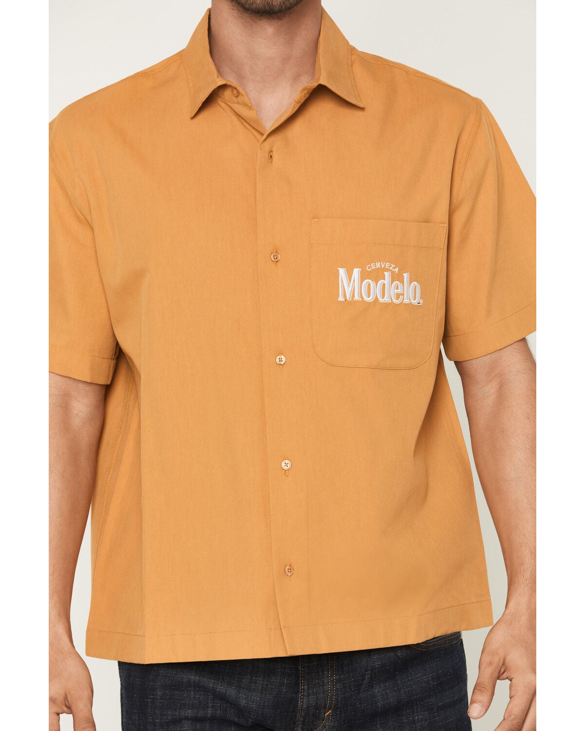Image #4 - Modelo Men's Boot Barn Exclusive Steerhead Short Sleeve Button-Down Shirt, Mustard, hi-res