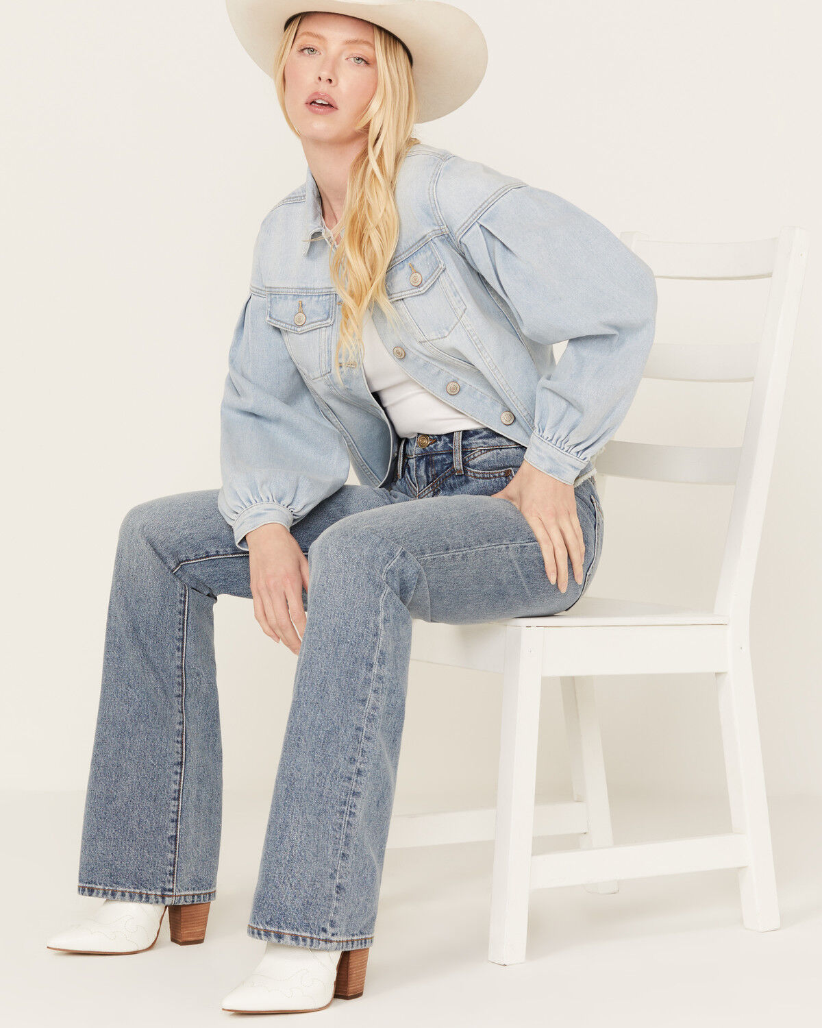 Image #1 - Shyanne Women's Denim Button-Down Fray Shacket, Light Medium Wash, hi-res