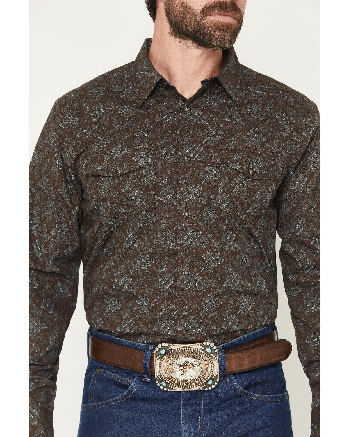 Image #3 - Gibson Trading Co Men's Groovin Floral Print Long Sleeve Snap Western Shirt - Big, Dark Brown, hi-res